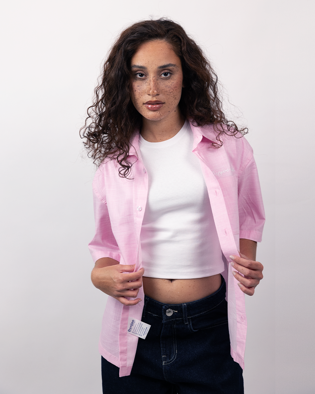 Short Sleeve Linen Shirt Boxy Fit - Dusty Rose