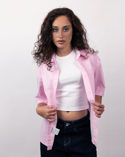 Short Sleeve Linen Shirt Boxy Fit - Dusty Rose