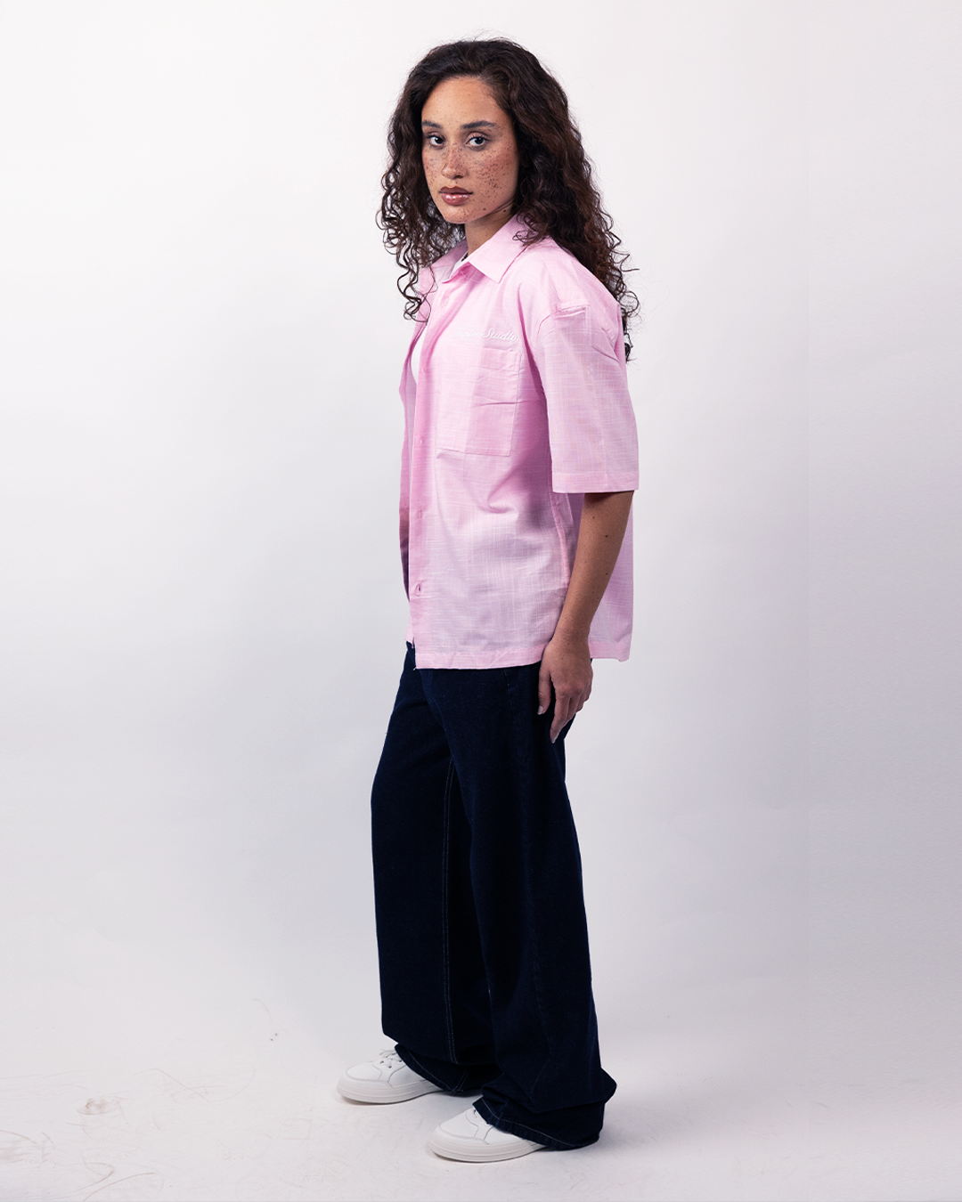 Short Sleeve Linen Shirt Boxy Fit - Dusty Rose