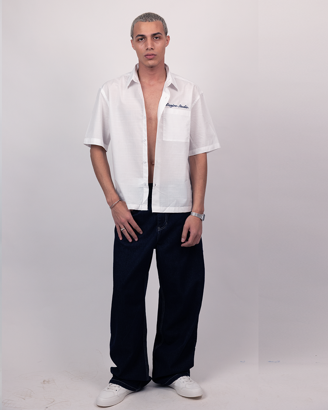 Short Sleeve Linen Shirt Boxy Fit - Cloud White