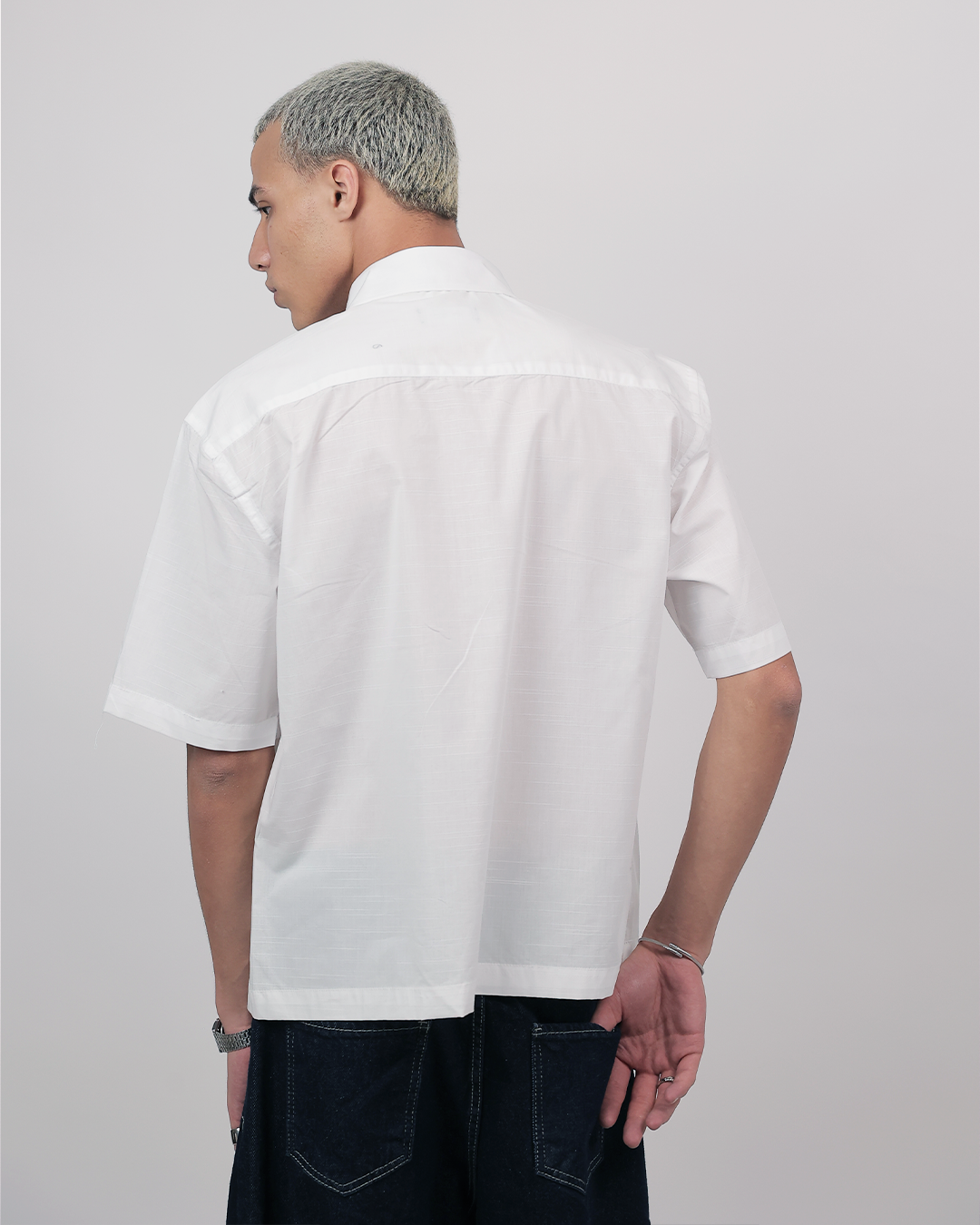 Short Sleeve Linen Shirt Boxy Fit - Cloud White