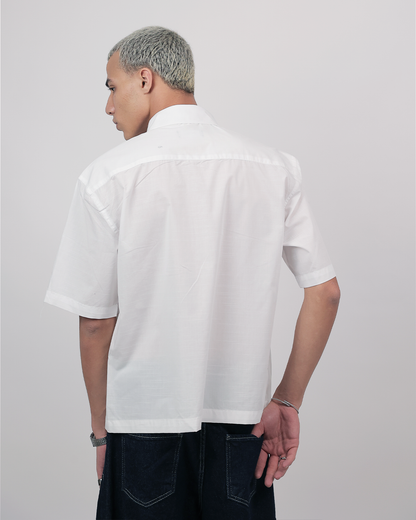 Short Sleeve Linen Shirt Boxy Fit - Cloud White